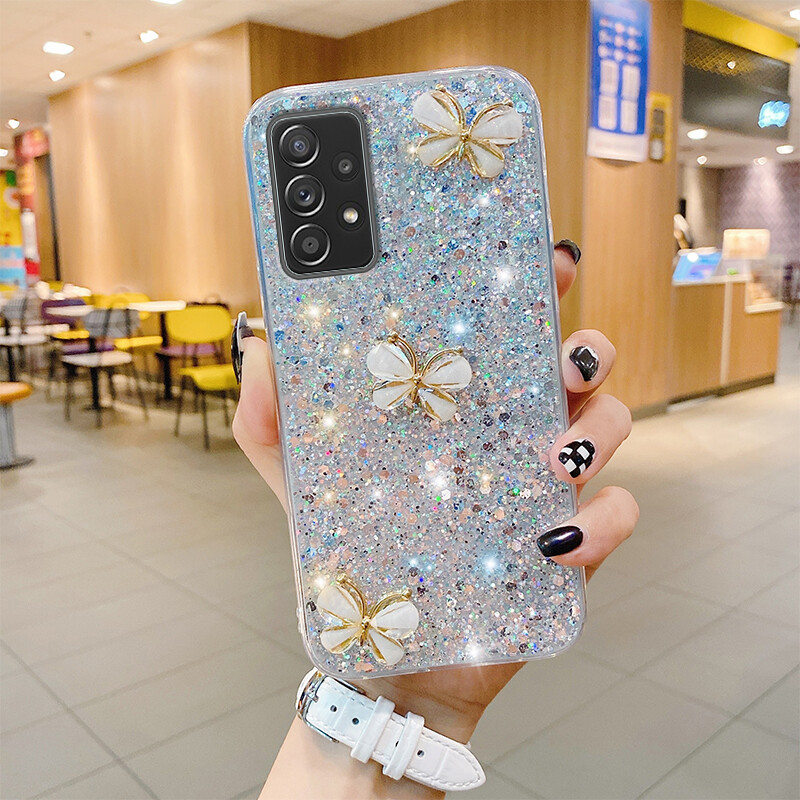 YISEIOON Ốp Lưng Điện Thoại Bảo Vệ Toàn Diện Cho Samsung S21 Ultra S20 FE A52 A72 A32 A21S A51 A71 A31 Note 10 Plus A20 A50 A70 Ốp Lưng Hình Bướm 3D Lấp Lánh