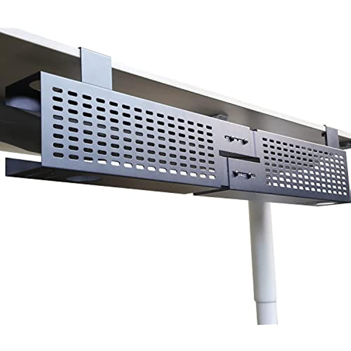 Jumbo size 80CM Under Desk Cable Management Tray Kit - Horizontal Adjustable up tp 45” Desk Wire Cord Organizer Removable C Clamp Mount Computer Cord Raceway and Modesty Panel for Large Desk
