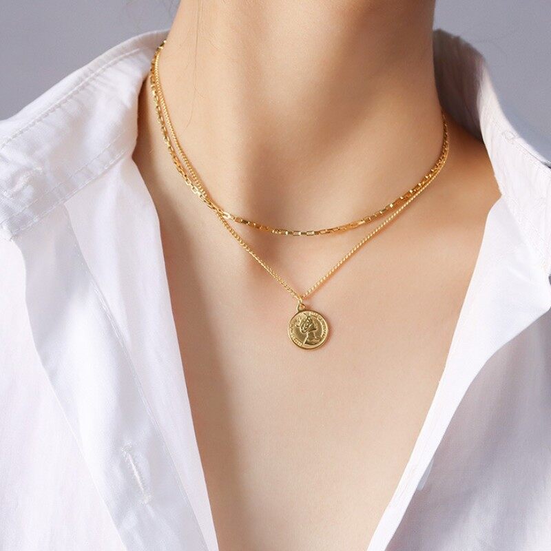 Dây Chuyền 2 Tầng Mặt Nữ Hoàng Titan Ko Đen TT 3338