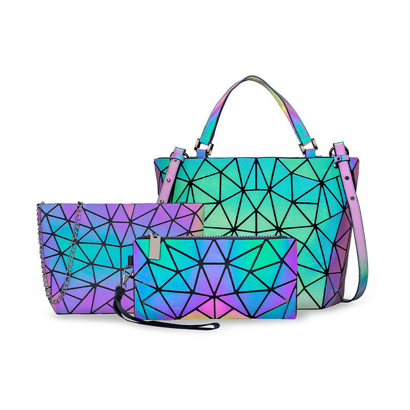 Wallet NO.3 DIOMO Geometric Luminous Women Long Wallet Fashion Luminous Holographic Reflective Purse Clutch for Women 