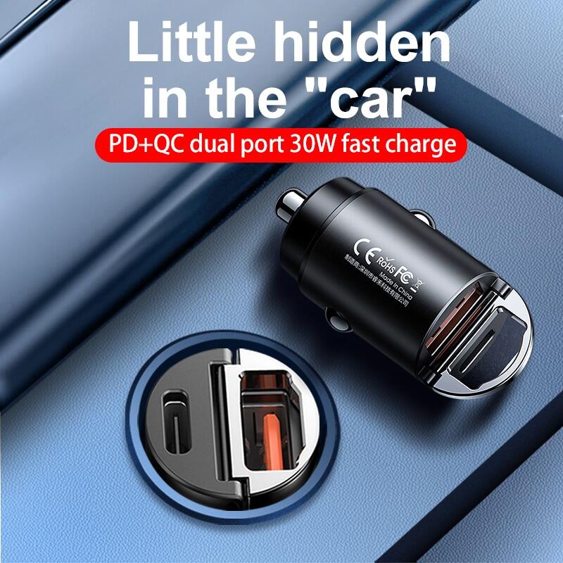 Bộ sạc xe hơi 30w sạc nhanh usb c qc4.0 3.0 scp afc/mtk pd type c bộ chuyển đổi mini cho điện thoại samsung huawei thông dụng
