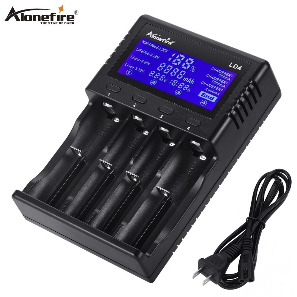 Alonefire bộ sạc đa năng ld4 bộ sạc thông minh tốc độ màn hình lcd, sạc usb ni-mh ni-cd aa aaa li-ion