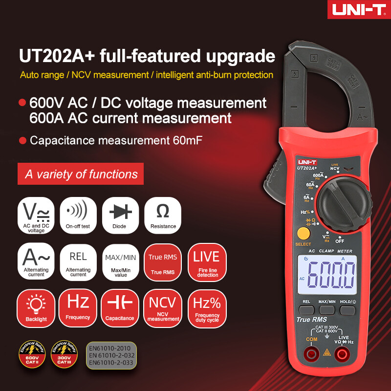 Ready Stock UNI-T UT202A+ 600A Digital Clamp Meter Auto Range MAX Mode 3