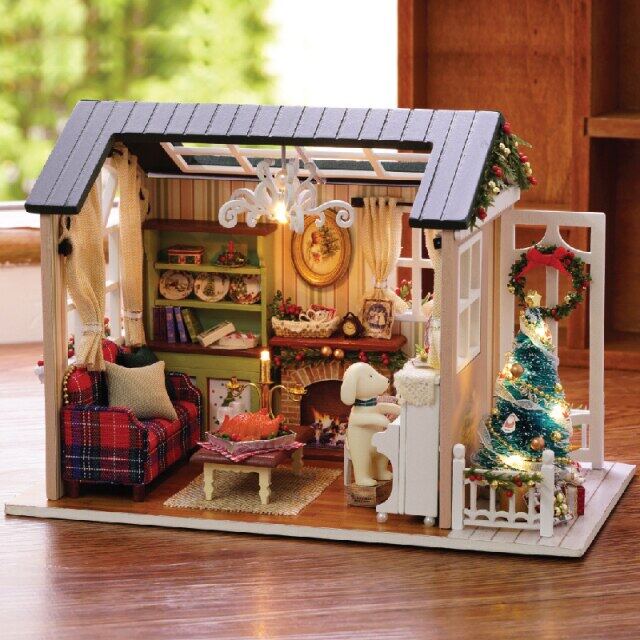 DIY บ้านไม้ตุ๊กตาบ้านตุ๊กตาเฟอร์นิเจอร์บ้านตุ๊กตาขนาดเล็กชุด LED ของเล่นสำหรับของขวัญคริสต์มาสสำหรับเด็ก % 2CFun + สร้าง + คิดว่า % 2c + Entertainment