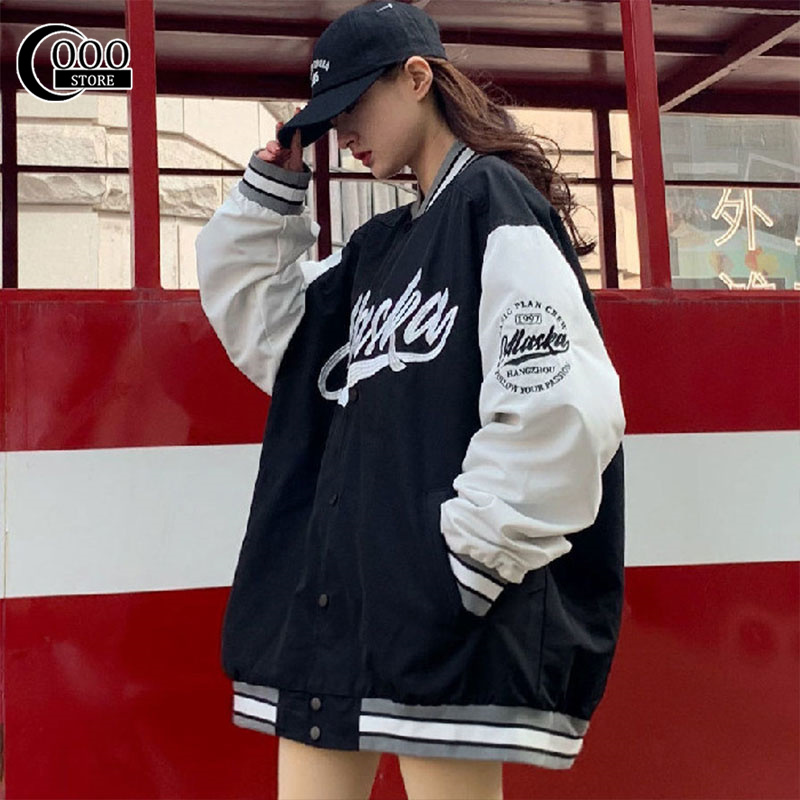 Oooo áo khoác cho nữ, áo khoác cardigan in hình châu âu và mỹ áo khoác dài tay đồng phục bóng chày mùa xuân và mùa thu khâu ngoại cỡ thường ngày