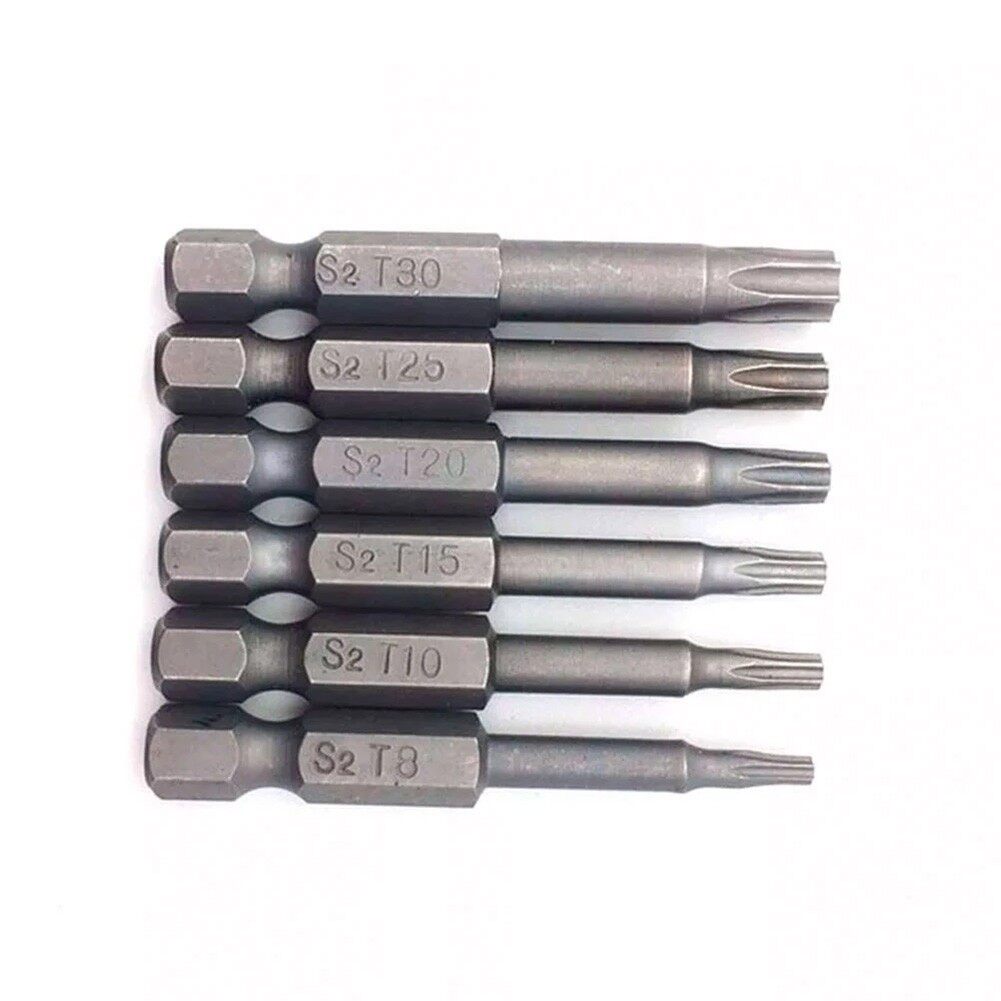 6 cái đầu tua vít torx từ tính 50mm 1/4 chuôi lục giác t8 t10 t15 t20 t25 t30