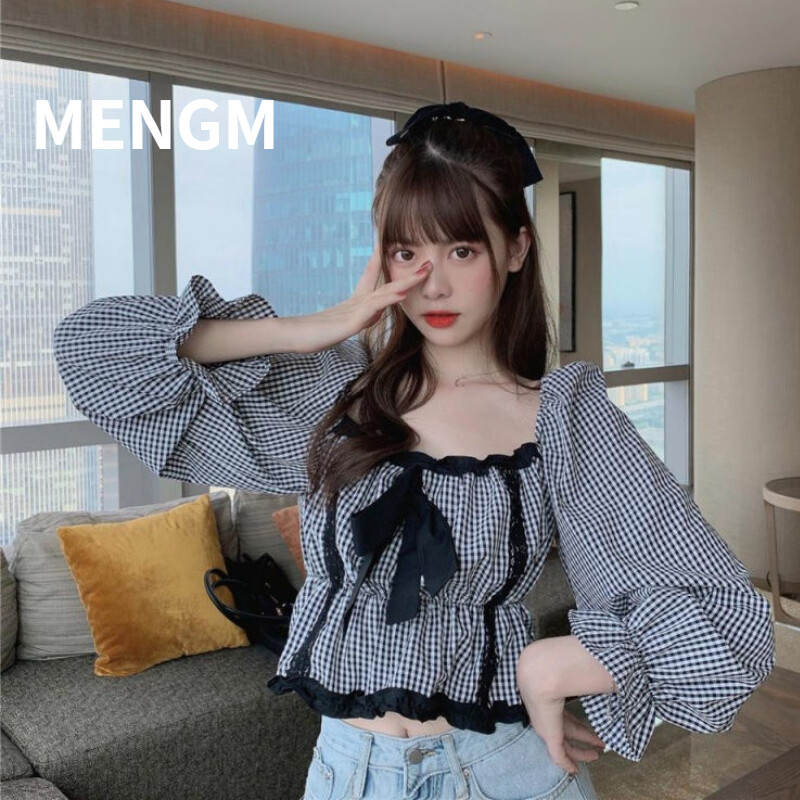 Áo tay phồng áo nữ dài tay ren ngắn cổ vuông
