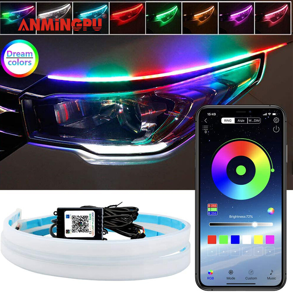 ANMINGPU Đèn LED Chạy Ban Ngày DRL 2 Ứng Dụng Linh Hoạt, Cho Đèn Pha Ô Tô Dải Đèn LED DRL RGB Tuần Tự Đèn Báo Rẽ Màu Vàng