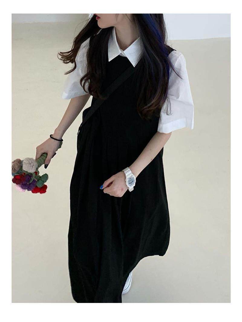 [Two sides can be worn] Korean style Japanese style mid-length suspender dress female student suspender dress summer one-piece suit