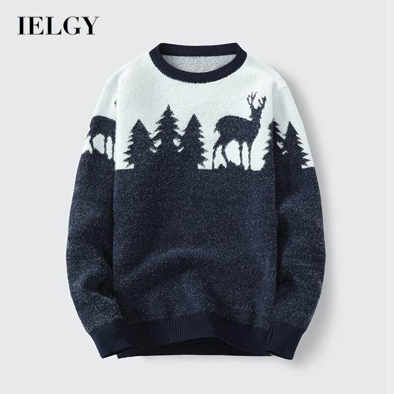  IELGY Áo Len Giáng Sinh Cổ Tròn Chui Đầu Phong Cách Hàn Quốc Cho Nam 