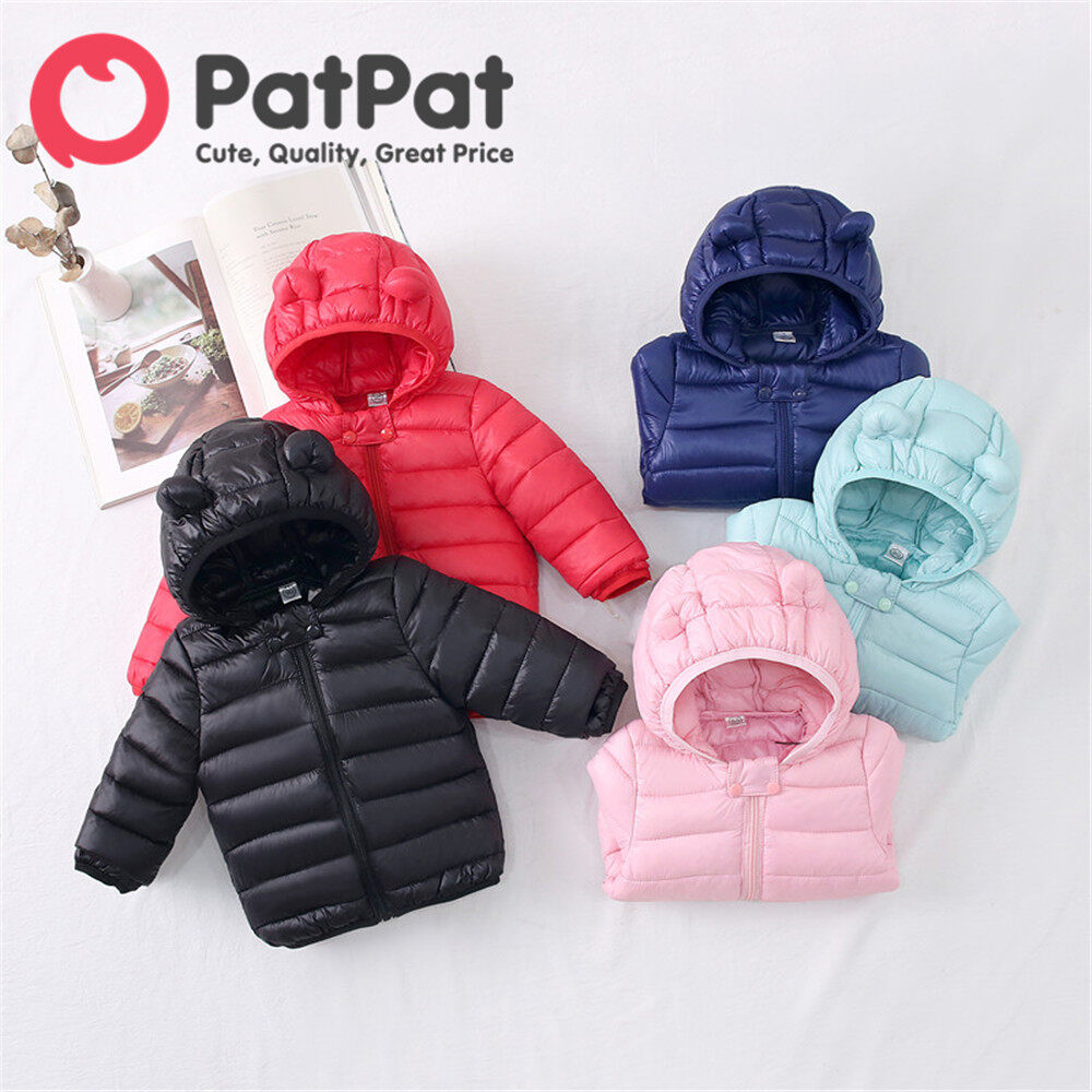  PatPat Áo Khoác Bé Trai Bé Gái Tập Đi Áo Khoác Trang Phục Có Mũ Màu Trơn In Tai 3D Sành Điệu Cho 6 Tháng-4 Năm 