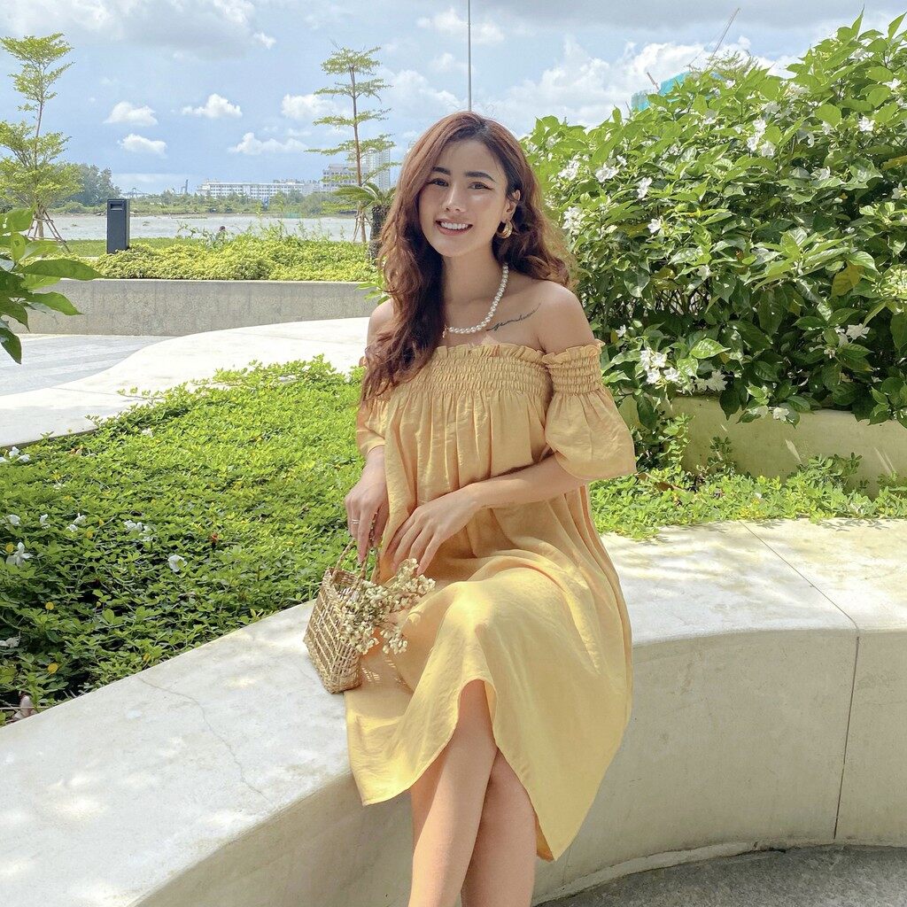 Yu cherry | đầm drop off shoulder dress yd135