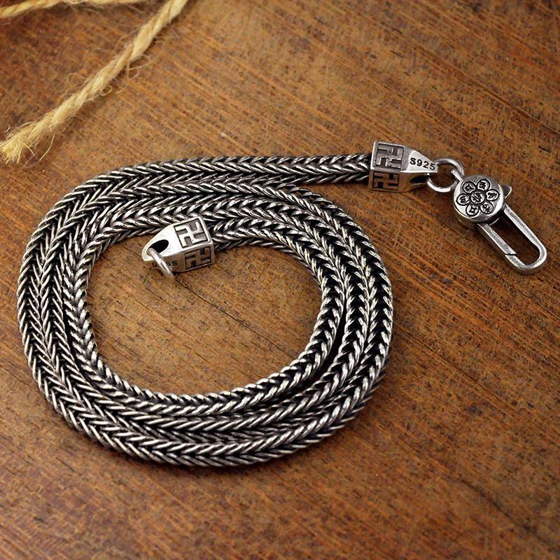 # Foxtail Italian Imported Necklace Men's Retro Trendy Simple Rough Silver Chain #