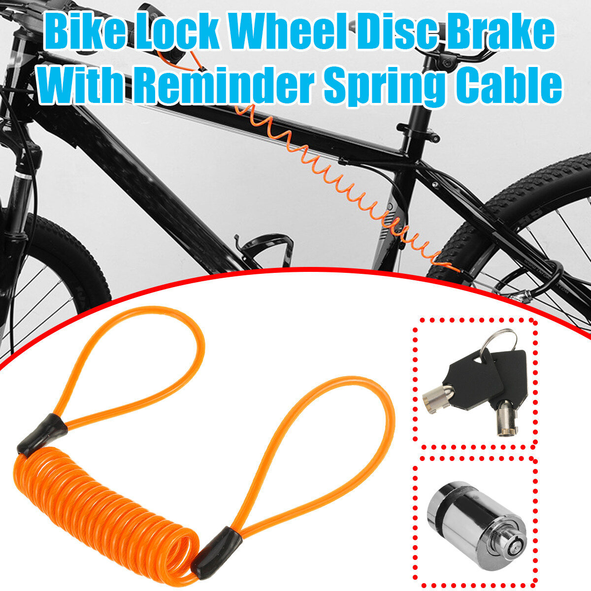Generic Bike Lock Wheel Disc Brake With Reminder Spring Cable