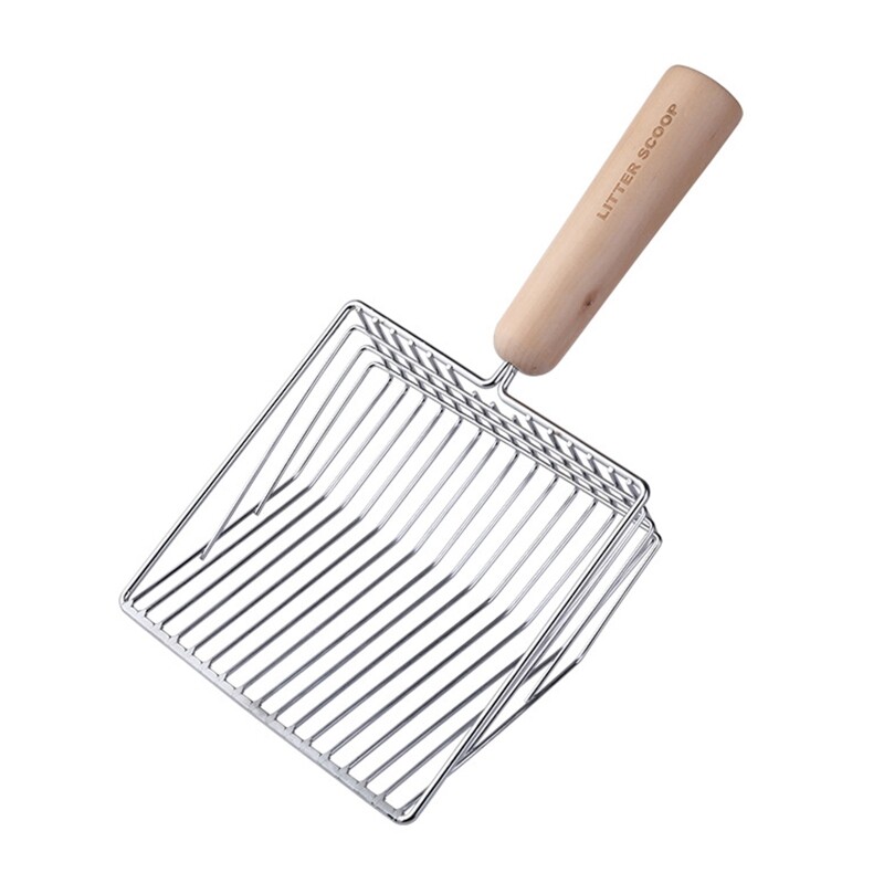 Xẻng xúc rác cho mèo kèm xẻng sâu xẻng xúc/giá đỡ chống dính tay cầm bằng gỗ siêu chắc chắn để dễ dàng rây phân cho mèo