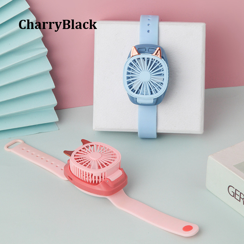 CharryBlack พัดลม Plasticsu พกพาแบบพกพาขนาดเล็กพัดลม Ultra-Quiet เกียร์สามความเร็วไฟฟ้านาฬิกาข้อมือขนาดเล็กพัดลม,นาฬิกาข้อมือขนาดเล็กพัดลม,พัดลมบนนาฬิกาข้อมือ (สีฟ้า)