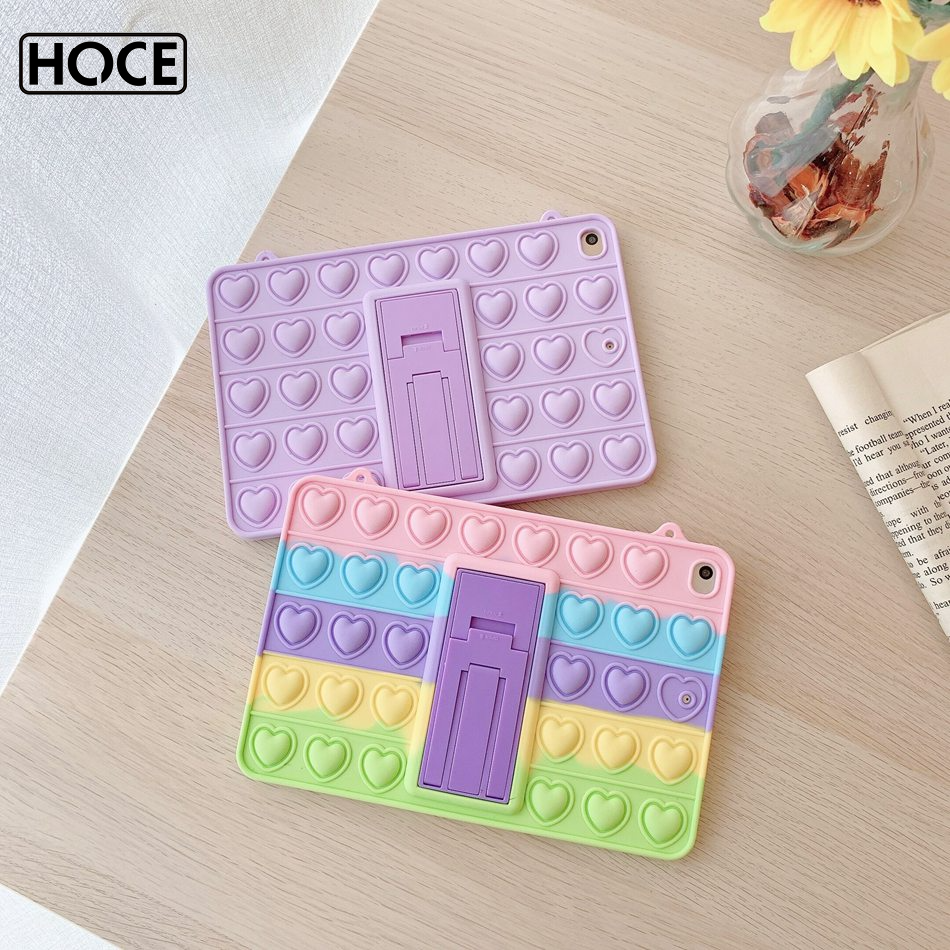 HOCE Giá Đỡ Đồ Chơi Giảm Căng Thẳng Cho Trẻ Em Ốp Silicon Cho iPad Pro 11 10.5 9.7 iPad Air 2 3 4 5 2021 Pro12.9 Vỏ Và Dây Đeo Máy Tính Bảng Chống Sốc Cho iPad Mini 6