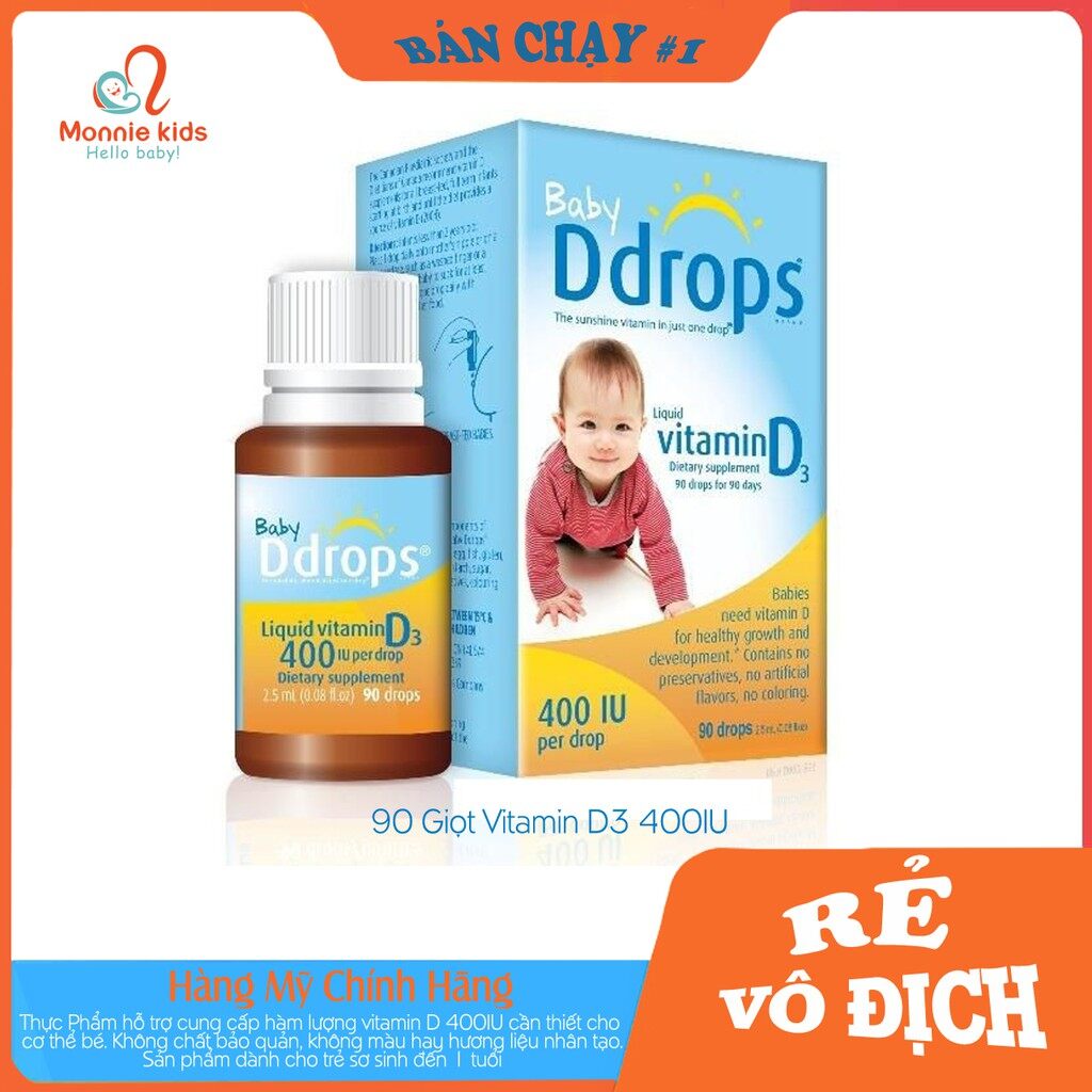 Vitamin d3 400iu baby ddrops cho bé từ 0-1 tuổi lọ 90 giọt-ddrops vitamin d3