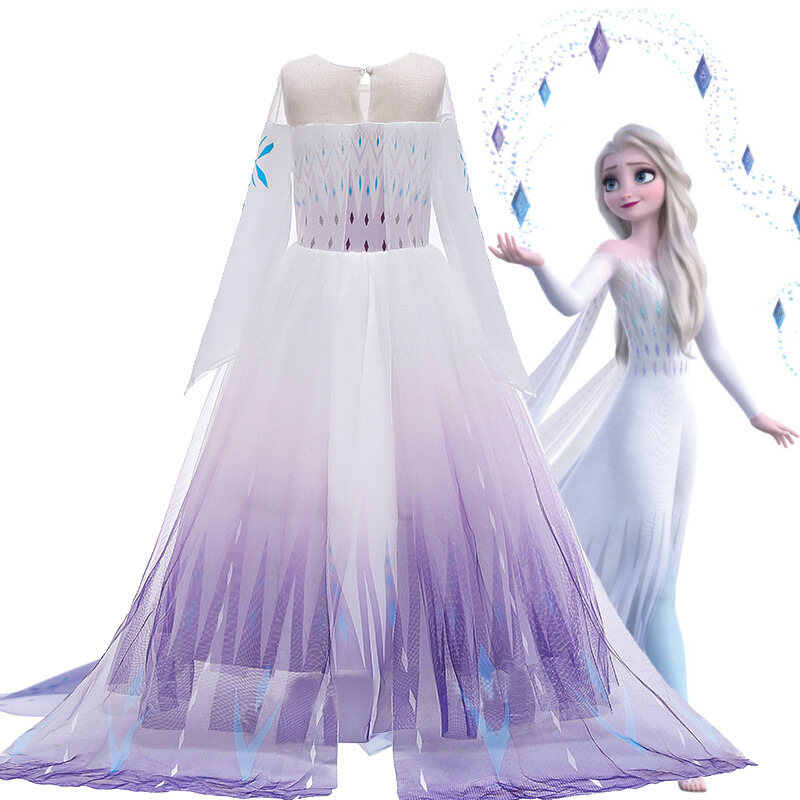 Cô Gái Mới Váy Màu Trắng Dài Tay Công Chúa Tullle Elsa2 Váy Nữ Hoàng Tuyết Với Áo Choàng Trẻ Em Halloween Lễ Hội Giáng Sinh Tiệc Hóa Trang