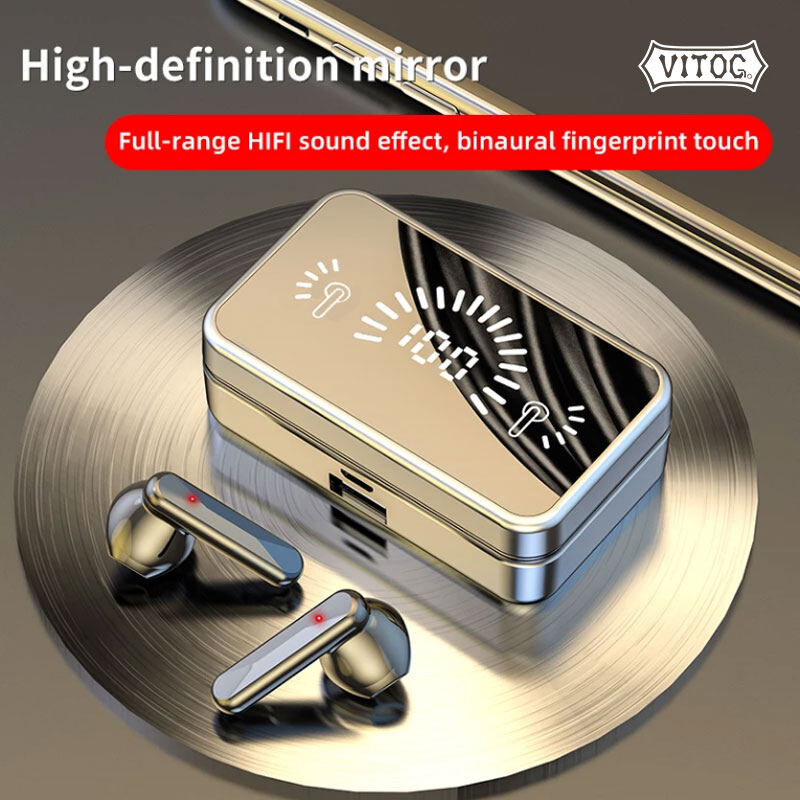 Tai nghe vitog tws bluetooth 5.0, tai nghe không dây bluetooth chống nước thể thao âm thanh nổi, hộp sạc 2000mah tai nghe nhét tai có tai nghe mic