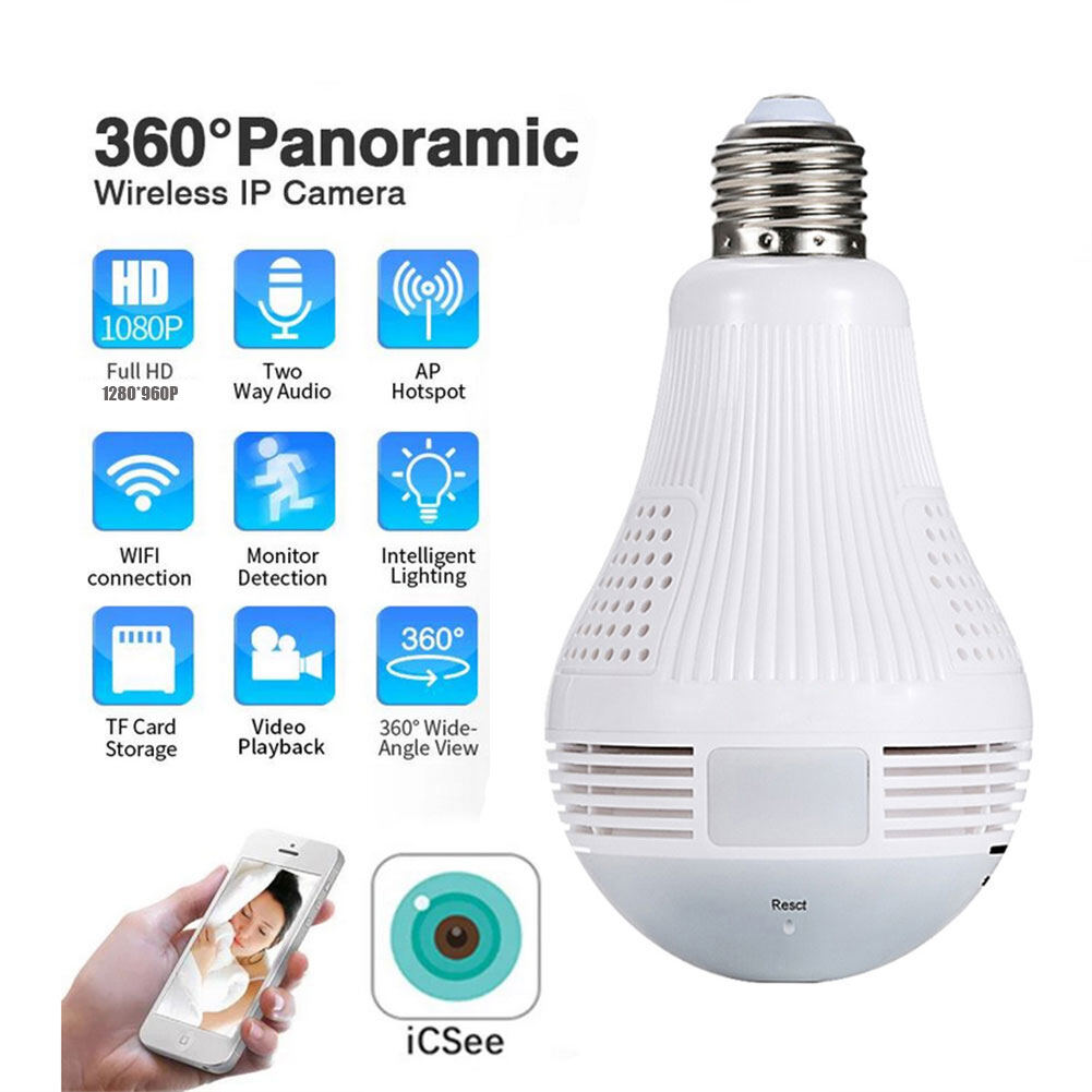 Camera wifi an ninh 960p 2.0mp h.265 đèn toàn cảnh 360 độ camera ip cctv video giám sát mắt cá hd quan sát ban đêm bóng đèn