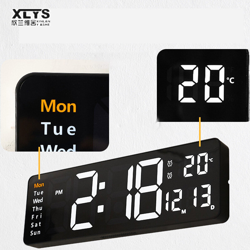 XINLANYASHE đồng hồ treo tường 13 inch Đồng hồ báo thức điện tử đèn LED hình vuông 13 kích thước của đồng hồ treo tường Đồng hồ treo tường 3D đương đại lịch đồng hồ kỹ thuật số Đồng hồ treo tường