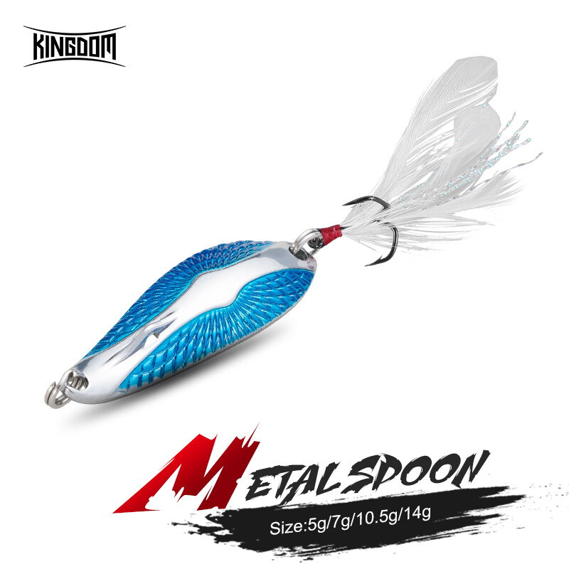 Kingdom Kim Loại Lure Spinner Spoon Mồi Câu Cá Cứng Bả Đầy Đủ Nước Lớp Vật Liệu Kim Loại Với Feather Hook Lures Cho Câu Cá