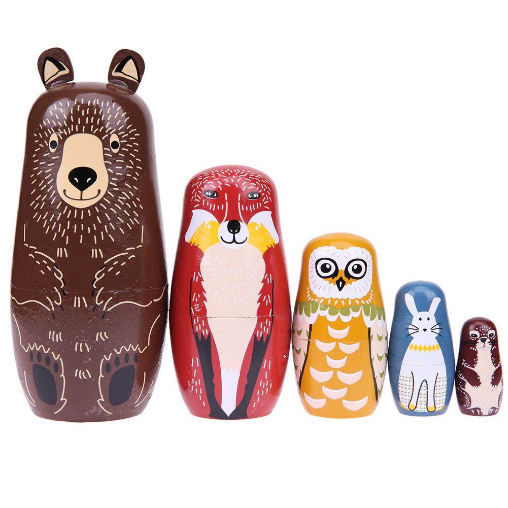 5 chiếc tai gấu búp bê matryoshka nga bằng gỗ làm tổ búp bê, bé đồ chơi quà tặng