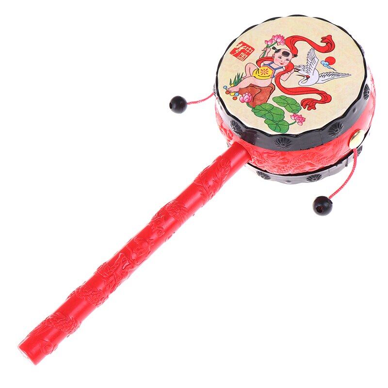 【New release】 1 Cái Trống Lục Lạc Truyền Thống Trung Quốc Chuông Quay Tay Bằng Nhựa Hoạt Hình Cho Trẻ Em Đồ Chơi Âm Nhạc Đồ Chơi Vui Nhộn