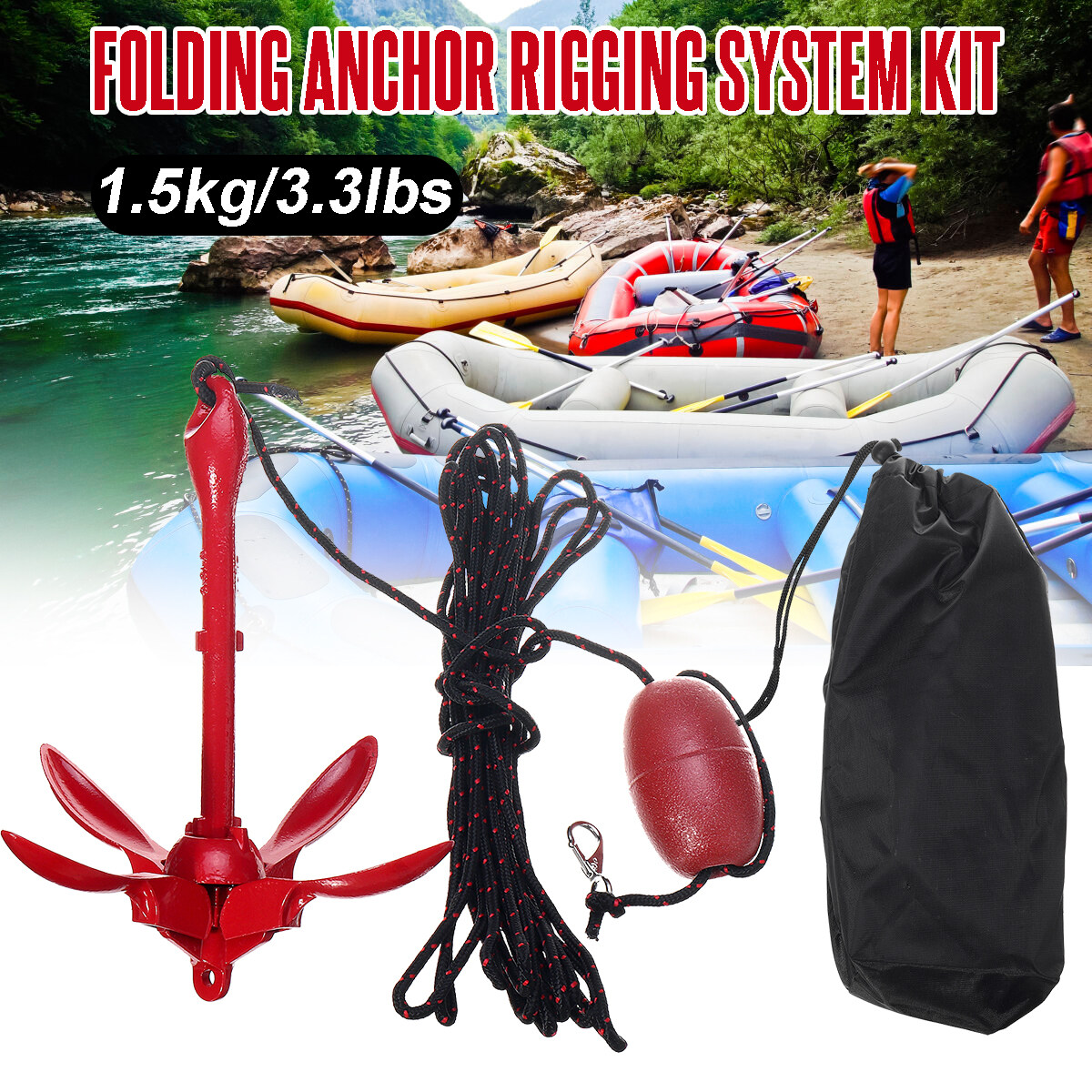 Generic 1.5kg Folding Anchor Rigging System Kit Set With Float Carrying