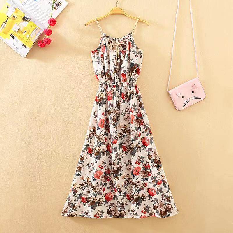 Đầm đi biển cho nữ phong cách Bohemian vải voan mỏng in hoa có dây đeo - INTL