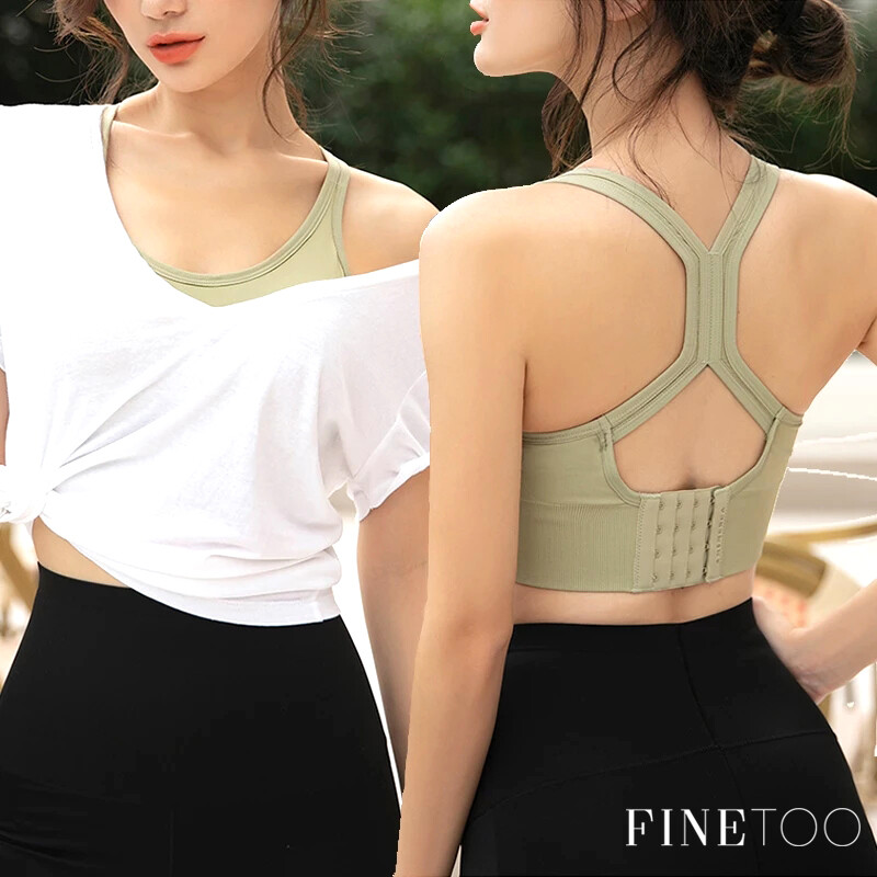 FINETOO Women Sports Crop Top Bralette Halter Backless Camis Cross Fitness Push Up Bra Breathable Lingerie Femme Underwear