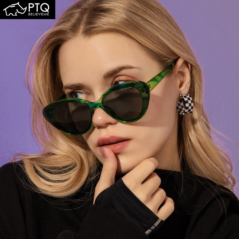 PTQ Cat Eye Sunglasses for Men and Women European and American Style Small Frame Sun Glasses New Fashion Trend Round Face Shades Glasses