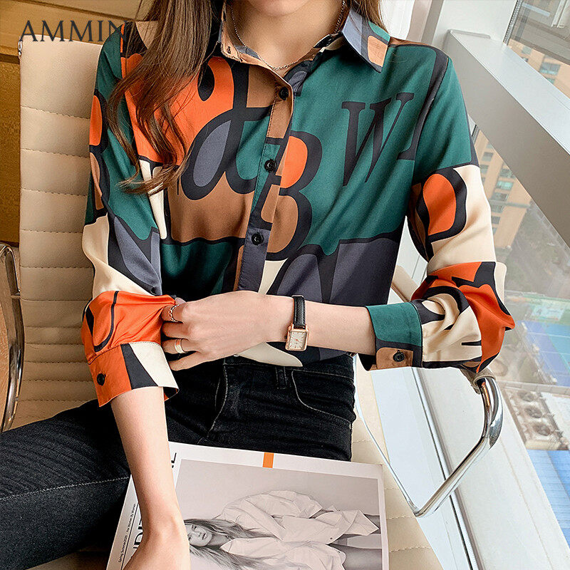 Áo In Hình Thời Trang Hàn Quốc AMMIN Cổ Điển, Cho Phụ Nữ, Tất Cả Các Trận Đấu Áo Hoa Rộng Giản Dị Áo Cánh Hoa Nữ