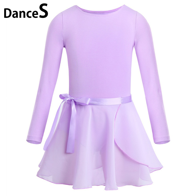 Quần áo nịt múa ba lê Ăn Mặc Dancewear Ba Lê Trang Phục Ba Lê Cô Gái Chặt Chẽ Kid Cotton Dài Tay Áo múa ba lê lớp học khiêu vũ Thể Dục Dụng Cụ Với Voan Gắn Váy Một Bộ Ballerina Quần Áo