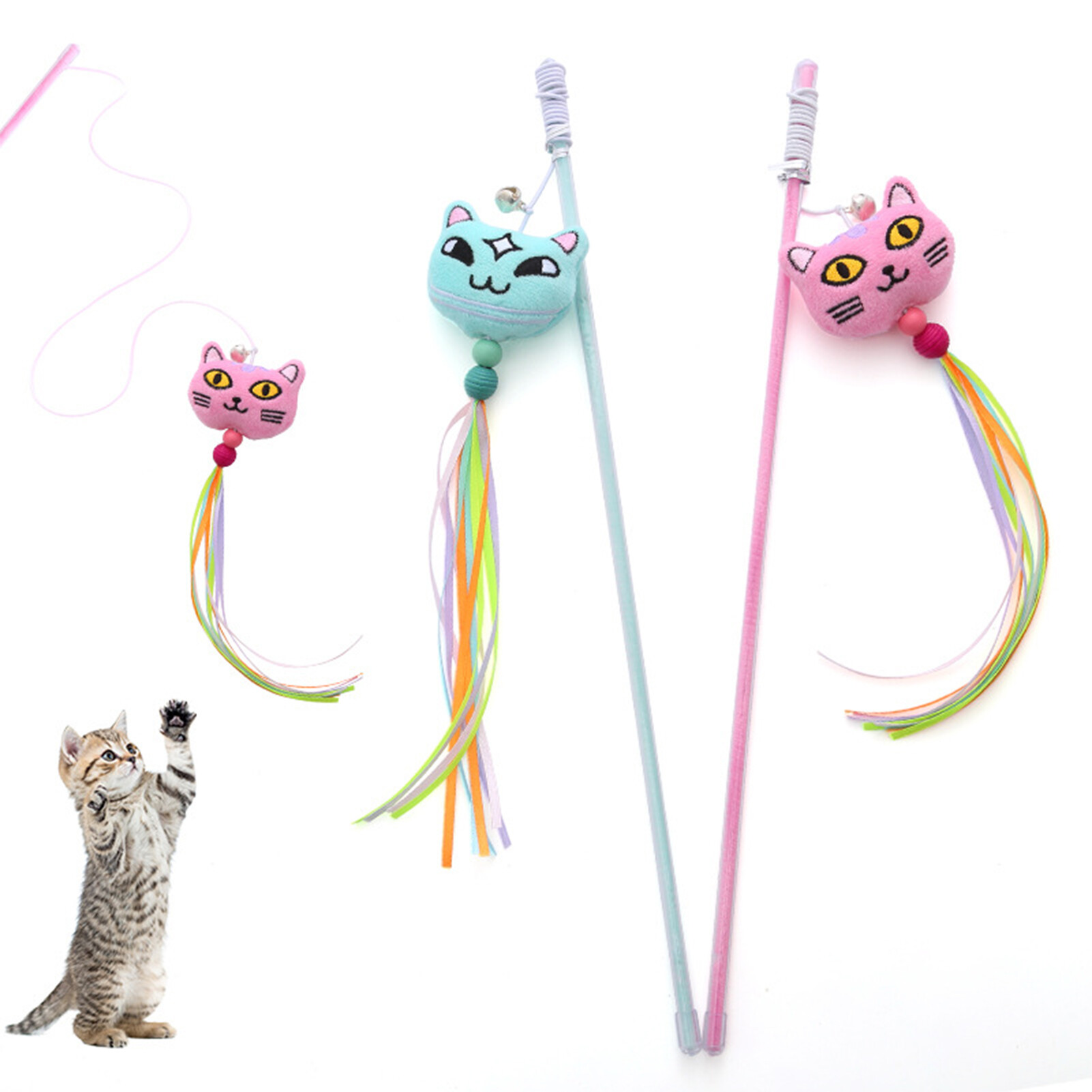 Aixuexi dụ mèo màu Streamer chuông sắc nét dễ thương mèo hình dạng đáng yêu mềm làm giảm sự nhàm chán sang trọng thiết kế tua Đồ chơI mèo dính Phụ kiện cho thú cưng