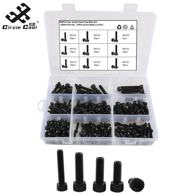 Vòng tròn mát mẻ 200 cái Ổ cắm hình lục giác mũ đội đầu Bộ Ốc Vít xe hơi 9 thông số kỹ thuật cường độ cao đầu hình trụ bu lông/ốc vít【cod】