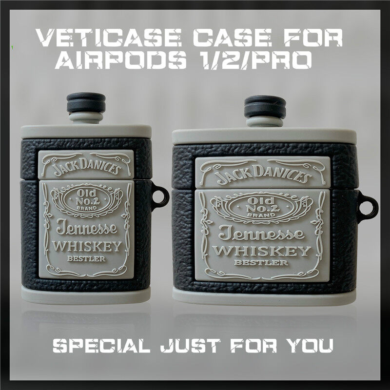 3D chai rượu Whisky tai nghe hoạt hình trường hợp đối với Apple Airpod Pro AirPods 1 2 3 mới vỏ mềm Silicone tai nghe airpods vỏ Pouch Phụ kiện bảo vệ AirPod màu xám đen