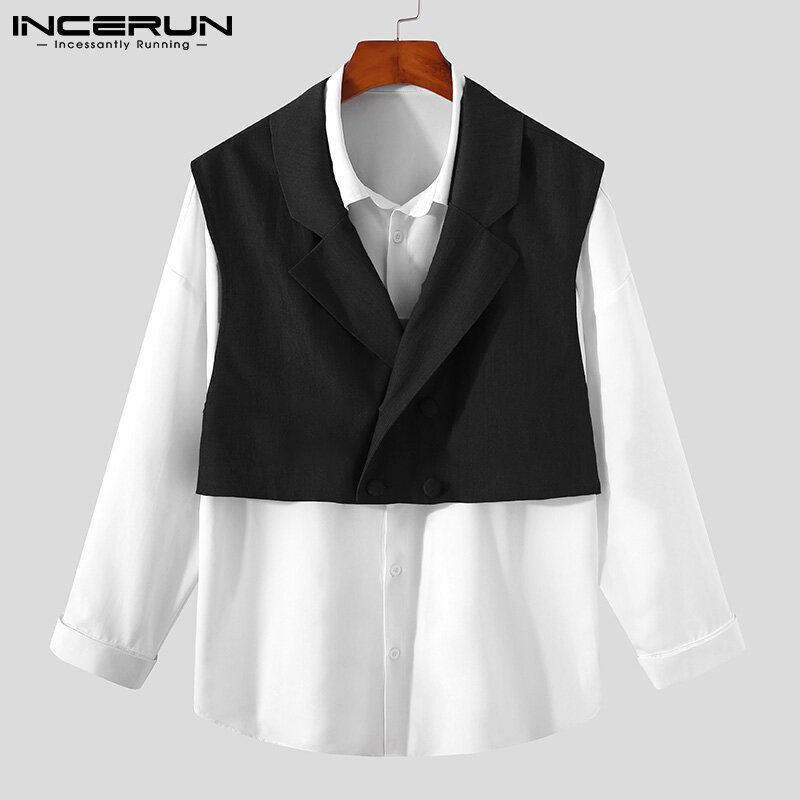 Medussa INCERUN Áo Sơ Mi Kiểu Gothic Punk Dài Tay Cho Nam, Hippy Áo Gi-lê 2 Món Giả Dự Tiệc Áo Khoác Áo Sơ Mi