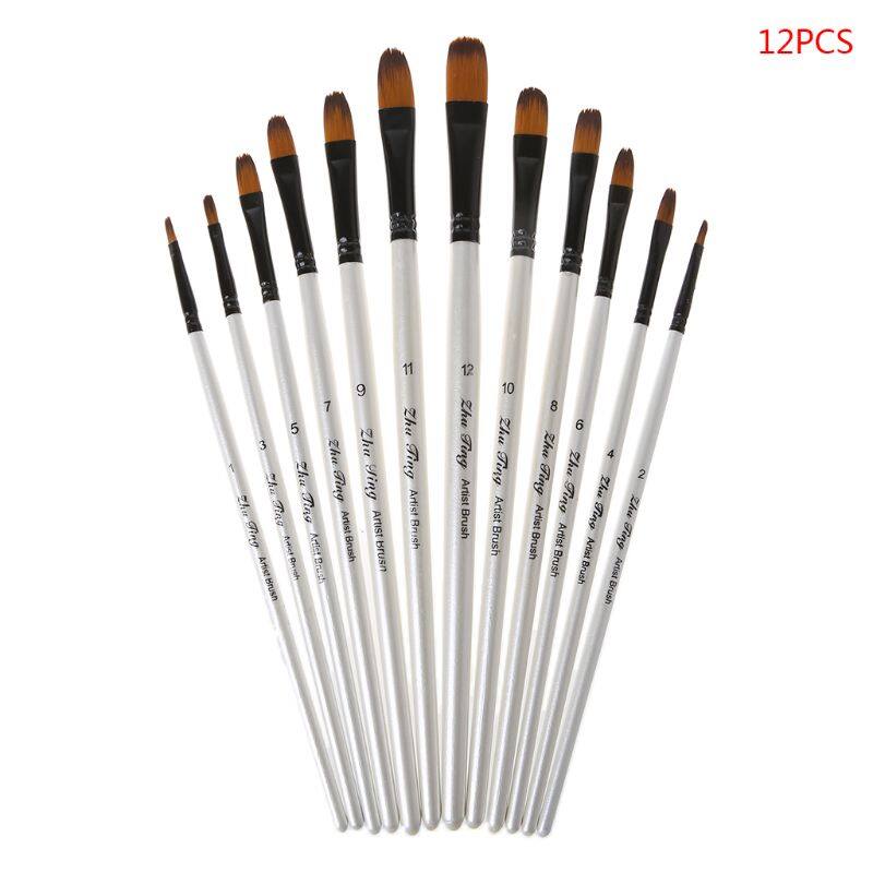 Bộ 12 Cọ Vẽ Nghệ Sĩ, Nylon Lông Đầu Bút Nhọn Tròn Phẳng Màu Nước Sơn Dầu Acrylic Gỗ Xử Lý NGHỆ THUẬT Phụ Kiện