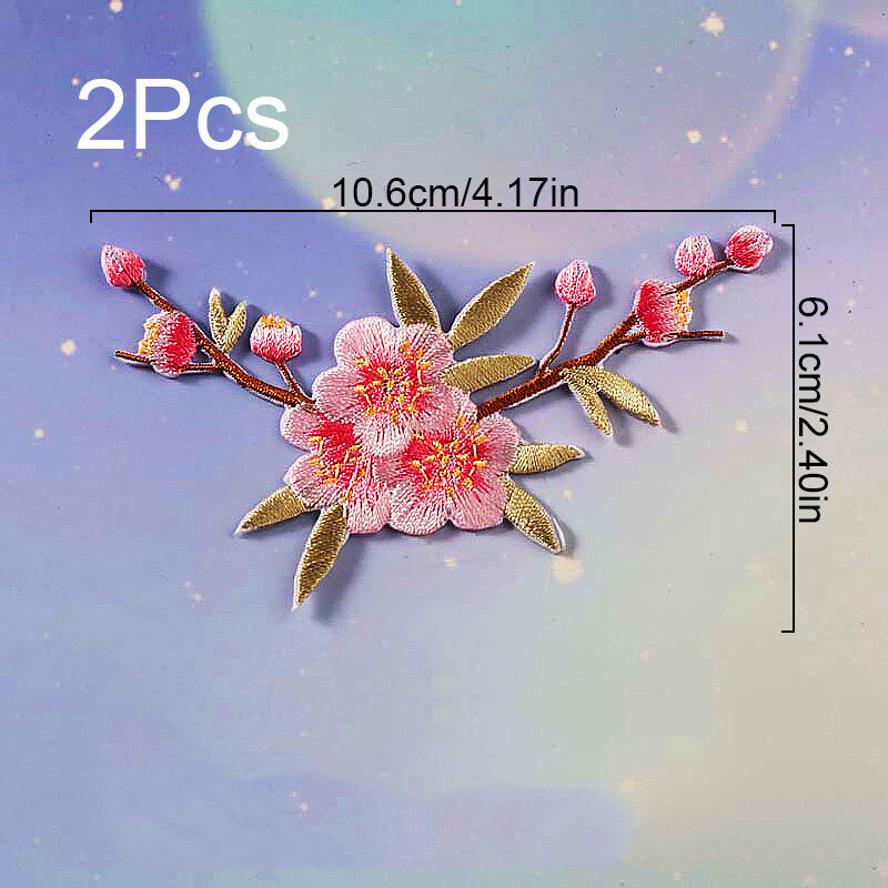 lof 2Pcs High Quality Iron On Sew On Fabric Appliques Flower Patches
