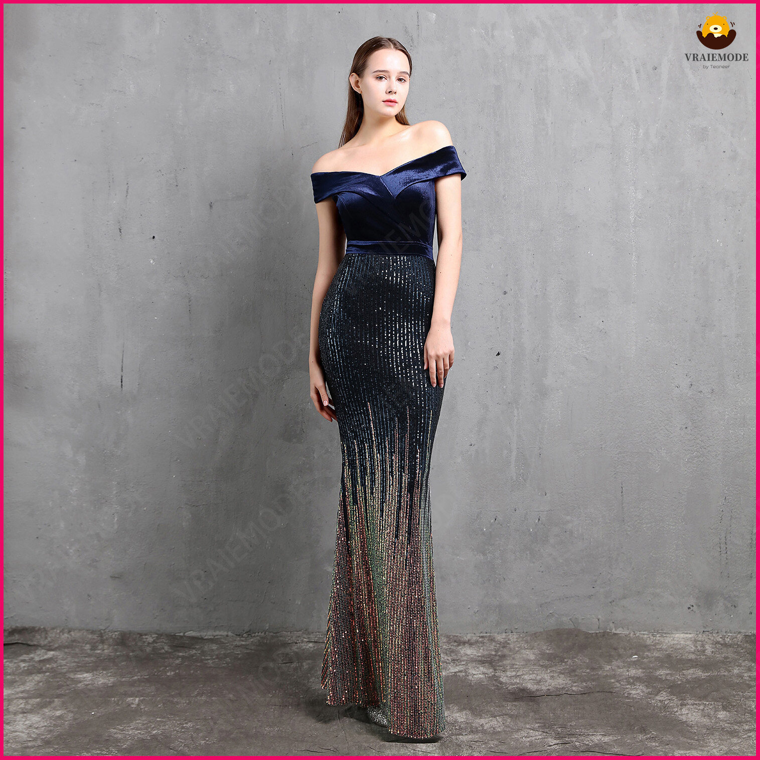 Trumpet/Mermaid Off-the-Shoulder Velvet Sweep Train Evening Dress With Sequins ราคา 2,928 บาท*ส่งฟรี