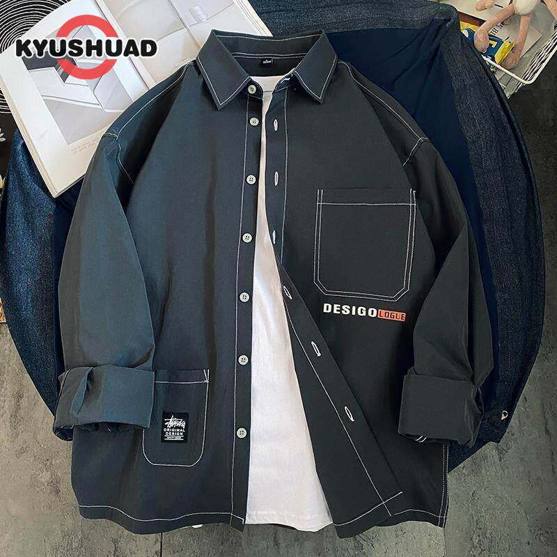Kyushuad áo sơ mi dài tay cho nam quần áo mỏng ngày rộng áo sơ mi dụng cụ thường ngày áo khoác