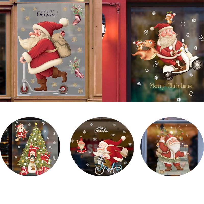 Miếng dán cửa sổ trang trí giáng sinh quà tặng ông già noel miếng dán gương giáng sinh vui vẻ 2023 miếng dán kính cửa sổ cây giáng sinh trang trí năm mới 45*30cm