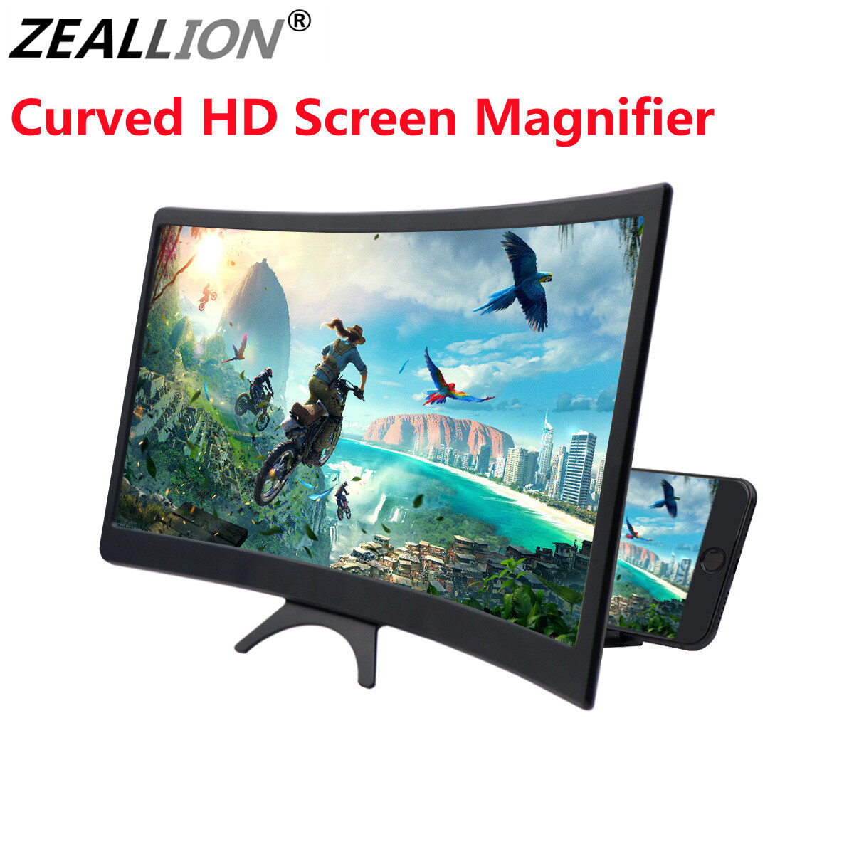 Zeallion Cell Phone Bracket Holder 12 inch Folding Enlarge Screen Magnifier Radiation Protection 3D HD Video Amplifier Large Screen