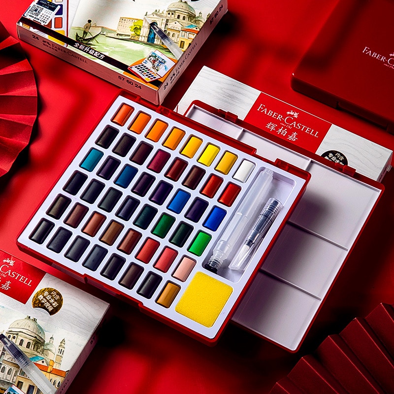 Faber castell bộ màu nước màu trơn 24/36/48 màu hộp màu nước màu vẽ có thể tháo rời để vẽ đồ dùng nghệ thuật