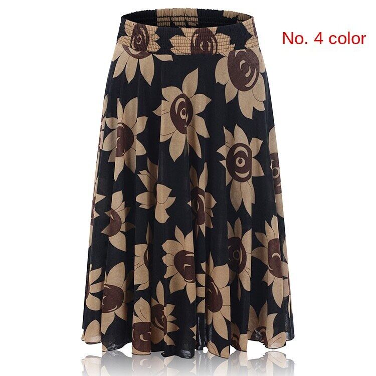 Middle-aged and elderly dancing dress women's summer skirt mid-length Mother's Ice Silk pleated skirt square dance skirt for the elderly