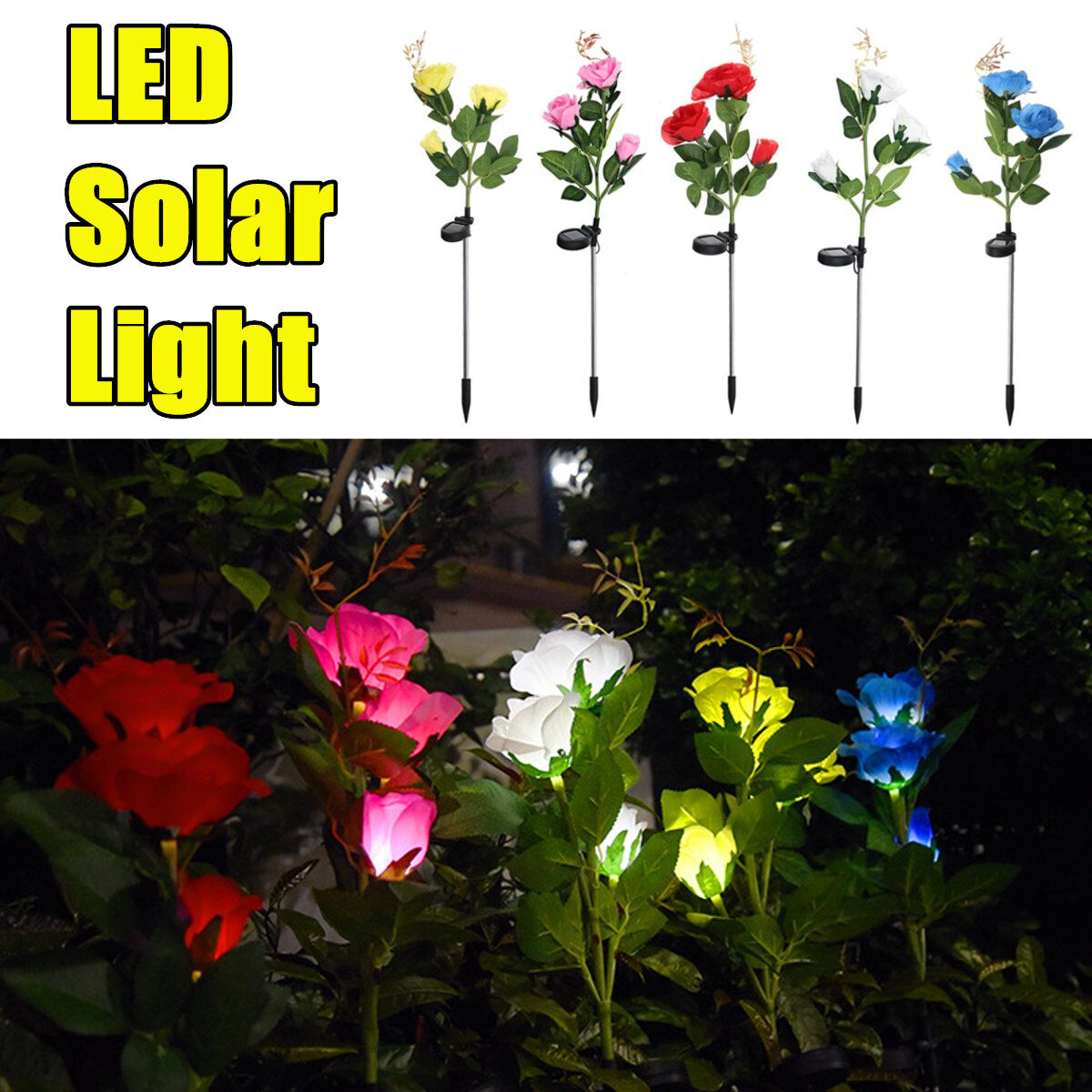 Đèn LED Năng Lượng Mặt Trời Hoa Hồng Trang Trí Sân Vườn Ngoài Trời Đèn Trụ