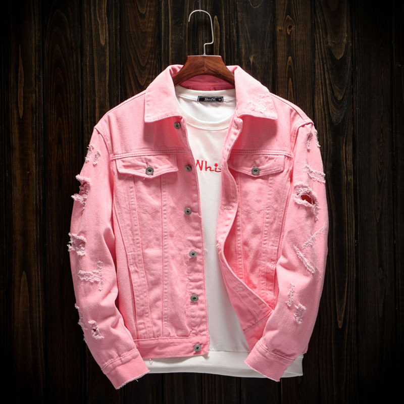 pink denim jacket ripped