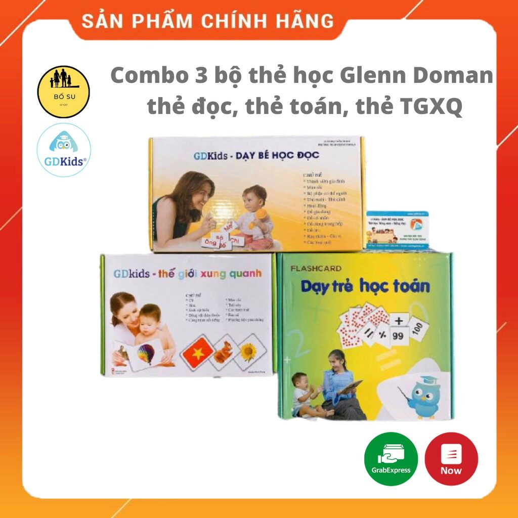 Combo 3 bộ thẻ học Glenn Doman flashcard cơ bản thẻ đọc, thẻ toán, thẻ thế giới xung quanh